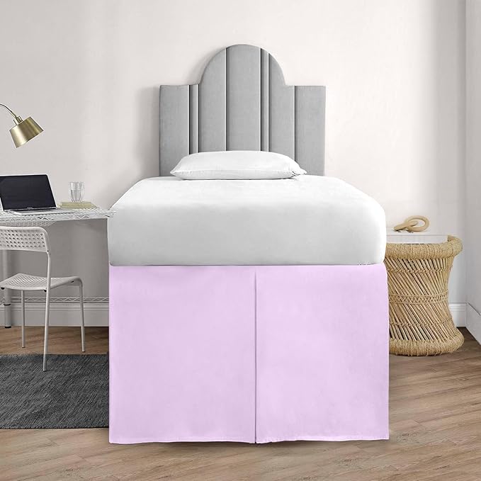 600TC -Dorm Bed Skirt - Split Corner Tailored Dorm Sized Bed Skirt - Dorm Room Essentials - Dorm Bed Skirt 100% Egyptian Cotton - Dorm Décor Bed Skirt Twin XL - 32" Drop (Lavender, Solid)