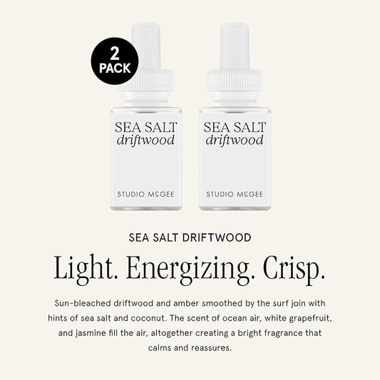 Pura x Studio McGee Smart Home Air Diffuser - Smart Air Diffuser - Up to 120-Hours of Luxury Fragrance per Refill - Spring & Summer Fragrance - 2 Pack, Sea Salt Driftwood