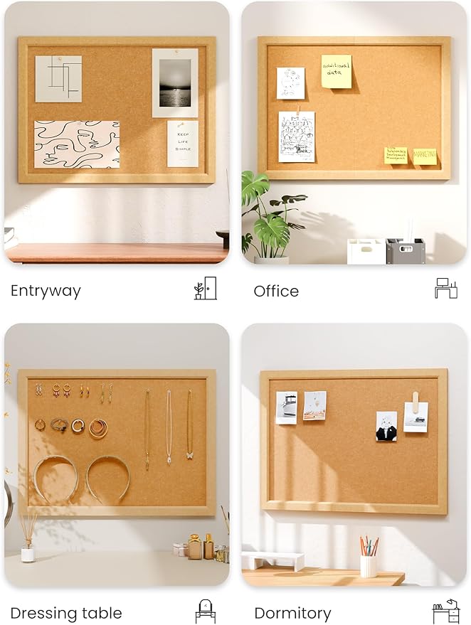 Foldable Cork Board Alternative, Felt Bulletin Board 24" x 18" Mustard Yellow Frame with 16 Adhesive Tabs, Pin Board for Home Office, Classroom, Entryway, Kitchen Wall Decor—Sunset Yellow