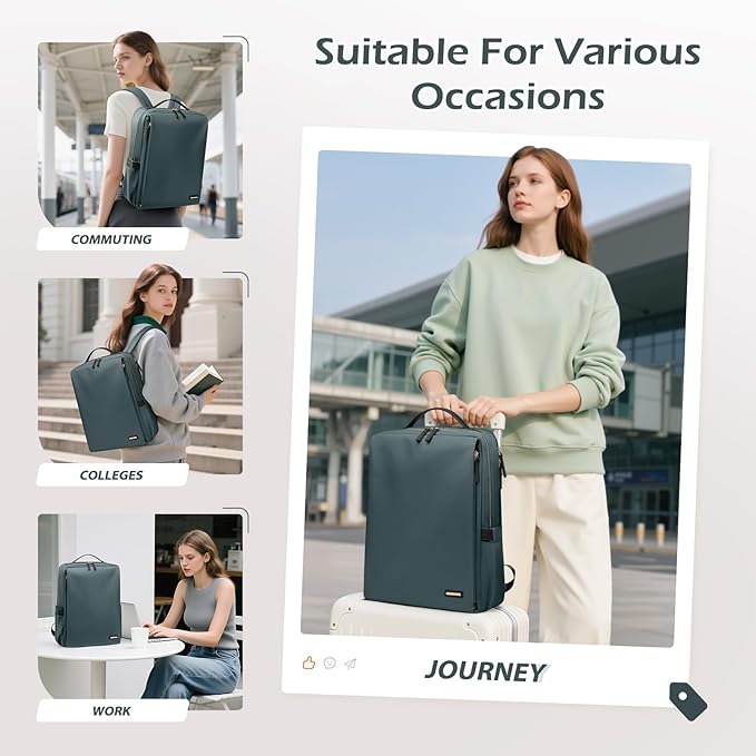 GOLF SUPAGS Stylish Laptop Backpack for Women Airline Approved Perfect for Work College and Travel Multi-Functional Casual Daypack Fits 15.6 Inch Notebook (Atrovirens)