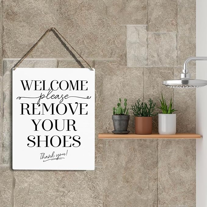 YCYD Welcome Sign for Front Door, Please Remove Your Shoes Signs, No Shoes Sign for Home Farmhouse, Wooden Hanging Plaque 10 x 8 Inch, for Office Bedroom Living Room Home Decor Gifts
