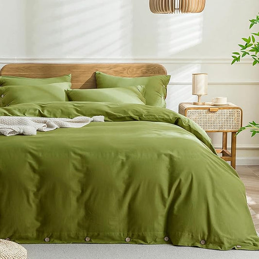 JELLYMONI Christmas Duvet Cover Full Size - Avocado Green Comforter Cover with Button 100% Washed Cotton 3PCS Breathable Soft Solid Bedding Set Duvet Cover 80×90in & 2 Pillowcases (NO Comforter)