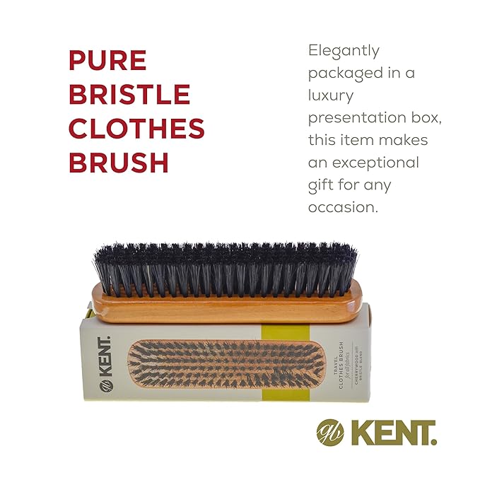 Kent CC2 Finest 100% Handcrafted Black Boar Bristle Cherrywood Clothes Brush and Travel Size Lint Remover for Cashmere, Wool, and Silk - Sweater Fuzz Remover, Suede Brush, lint Remover for Pet Hair