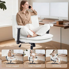 Criss Cross Chair with Flip-Up Arms and Lockable Wheels, Leather Cross Legged Office Desk Chair,Wider 125°Tilting Adjustable Swivel Computer Chair for Home, Apartment, Bedroom,White