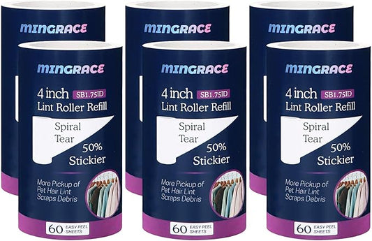 4 inch Lint Roller Refills Only Compatible with Scotch Brite Pet Hair Pickup Everyday Clean Lint Rollers, 50% Stickier, 60 Sheets Each Refill, 6 Pack, 360 Sheets Total (1 3/4'' Inside Dia.)