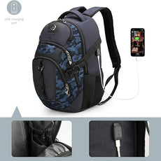 Swissdigital Design Laptop Backpack with USB Charging Port, Travel Backpack Fits 15.6 inches Computer, 31L College School Backpack for Men, Blue Camo | SD803-92