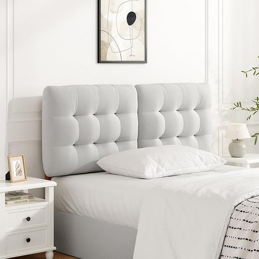 Tufted Upholstered Full Headboard, Adjustable Height Full Size Headboard Only from 39”to 44” with Durable Solid Wood Legs, Modern Button Diamond Fabric Head Board with Width Adapters, Beige