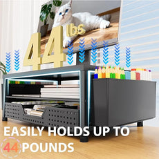 OPNICE Desk Organizer and Accessories, 2-Tier Computer Monitor Stand Riser with Drawer and 2 Pen Holders, Laptop Stand, Office Desk Accessories for Office Supplies, Black – Hot Seller