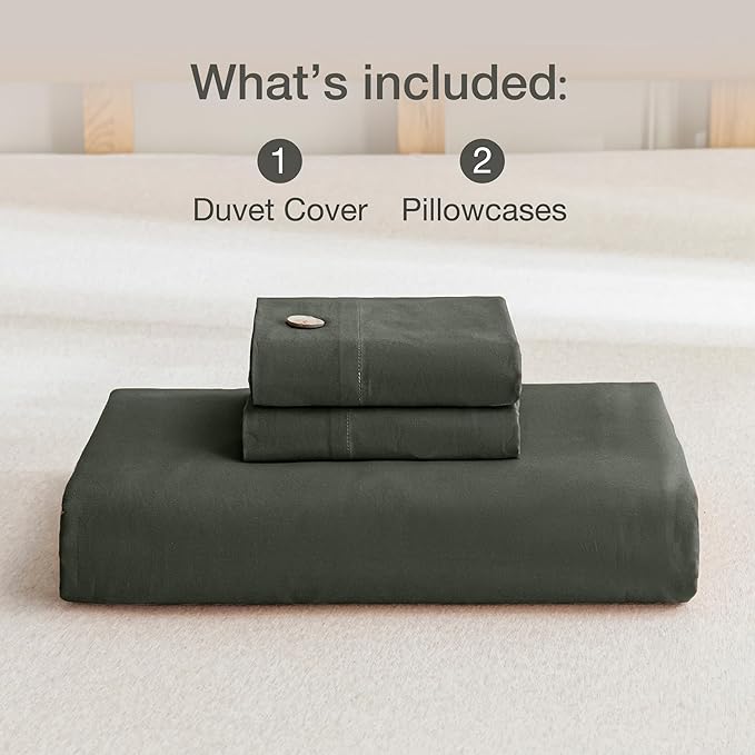 JELLYMONI Cotton Duvet Cover Cal King Size - Gray Comforter Cover with Button 100% Washed Cotton 3PCS Breathable Soft Solid Bedding Set Duvet Cover 104×98in & 2 Pillowcases (NO Comforter)