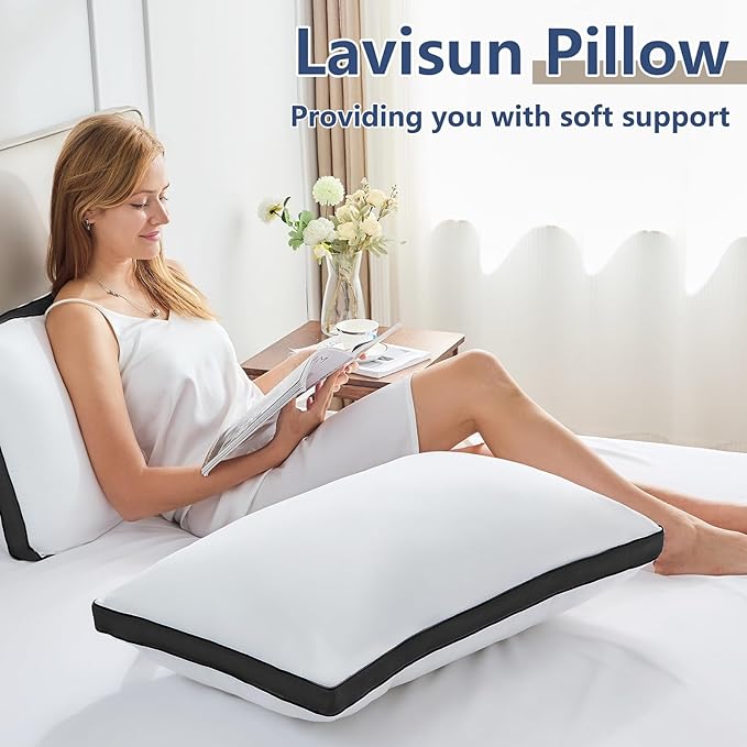 CozyLux Pillows King Size Set of 2, Soft and Supportive 3D Down Alternative Bed Pillow for Sleeping 2 Pack Black, Luxury Hotel Quality Gusseted Bedding Pillows for Back, Stomach or Side Sleepers 18x34
