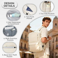 Vacuum Compression Backpack, Travel Vacuum Backpack with Electric Vacpack Pump, Flight Approved Carry On Personal Item Suitcase Luggage for Men Women, Beige, Large