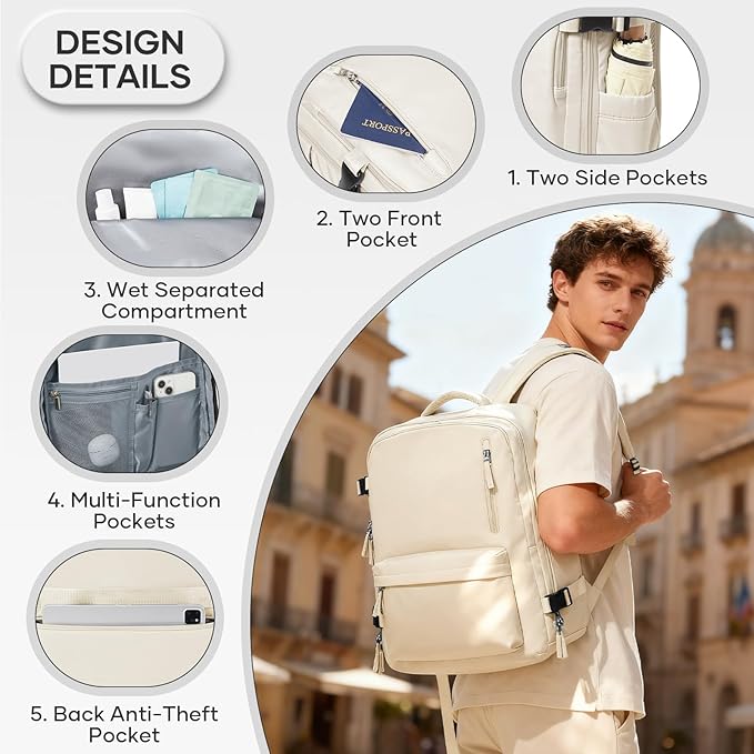 Vacuum Compression Backpack, Travel Vacuum Backpack with Electric Vacpack Pump, Flight Approved Carry On Personal Item Suitcase Luggage for Men Women, Beige, Large