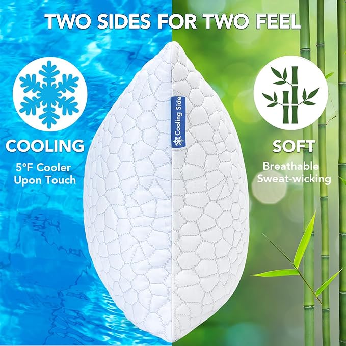Cooling Adjustable Pillow for Hot Sleeper, Custom Loft Support with Breathable Shredded Memory Foam CertiPUR-US Certified Standard Size Bed Pillow for Side, Back, Stomach Sleeper Gift for Better Sleep