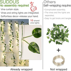 suddus Vines with Lights, 200 LED Fairy Lights with Vines, Pothos Curtain String Lights with Remote for Bedroom, Dorm, Wedding, Party, Wall, Indoor, Outdoor Decor, 6.5ft x 6.5ft