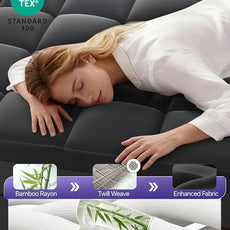 Dual Layer 5 Inch Memory Foam Mattress Topper Full - 3 Inch Pillow Top Mattress Pad and 2 Inch Gel Memory Foam, 7-Zone Egg Crate Full Size Mattress Topper (Black)