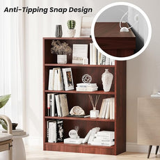 Farini 4 Shelf boockase Display Bookcase Freestanding Wooden Bookshelves for Home Office Living Room,48 Inch Height，Cherry