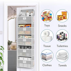 Over The Door Organizer Hanging, 2 Pack 5 Shelf Behind The Doors Storage, Pantry Door Organizer, Closet Organizers for Bedroom and Nursery (Grey)
