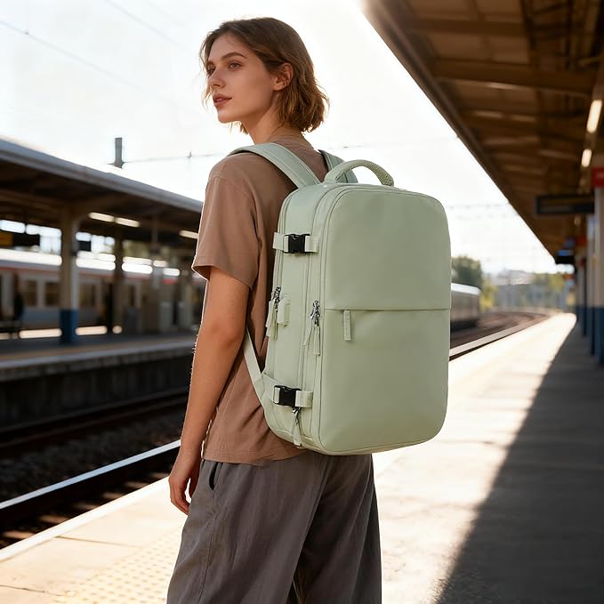 suwasp Vacuum Compression Backpack, 45L Expandable Travel Backpack with Electric Vacpack Pump, Travel Vacuum Bags with Shoe Compartment/17inch Laptop Compartment/USB Port, Mintgreen