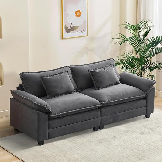 86" Modular Sectional Sofa, Comfy Cloud Couch Sectional Sofa with Ottoman, Velvet Sofa Sleeper Deep Seat Sofa with Throw Pillows for Living Room (Blue Gray, 86"- Loveseat)