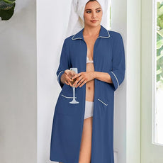 Ekouaer Zipper Robes for Women 3/4 Sleeve Housecoats Knee Length Bathrobe Lightweight Nightgown with Pockets S-3XL