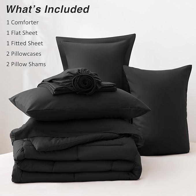 Love's cabin Full Comforter Set Ash Black, 7 Pieces Full Bed in a Bag, All Season Bedding Sets with 1 Comforter, 1 Flat Sheet, 1 Fitted Sheet, 2 Pillowcase and 2 Pillow Sham