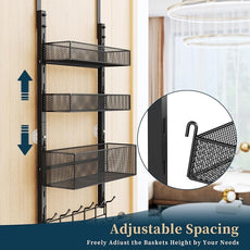Consumest Over The Door Hooks Organizer - 4 Tier Door Coat Rack with 3 Baskets and 12 Hooks, Stainless Steel Towel Hanger for Bedroom, Bathroom, Living Room, Black