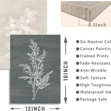 BINCUE Neutral Botanical Plant Canvas 6 Pieces Rustic Farmhouse Wall Art for Living Room Bedroom and Bathroom,Canvas Paintings Print Set Decor 12