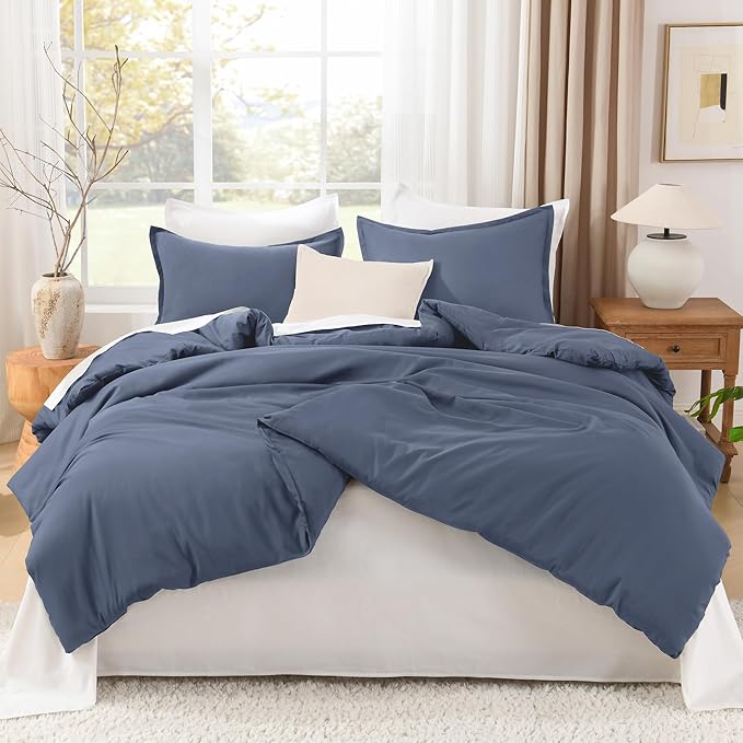 Litanika Comforter Set, Lightweight Solid Bedding Comforter Set, Fluffy Down Alternative Bed Set, Bluish Grey, Twin/Twin XL