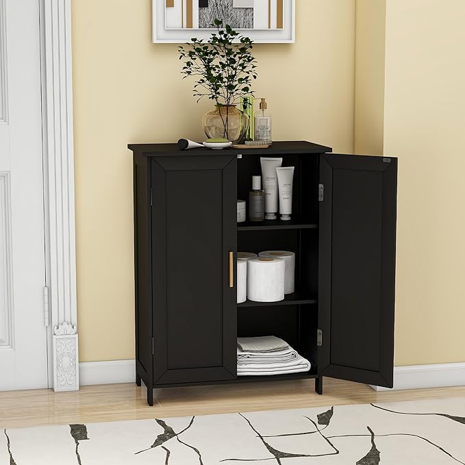 Bathroom Storage Floor Cabinet Freestanding Organizer with Adjustable Shelves for Bathroom Laundry Room,2 Doors
