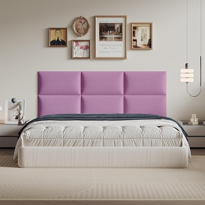 12-Piece Pink Linen Upholstered Headboard King Size Wall Mounted Panel Set, Large Fabric Headboard & Wall Decor for California King, Luxurious Bedroom Focal Point
