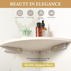 Koville 2 Pcs Marble Corner Shower Shelves for Bathroom, 10'' Marble Corner Shelf for Bath, Wall Mounted Stone Shower Caddy, No Drilling Adhesive Bathroom Shelf - Sahara Sand (No Glue Included)