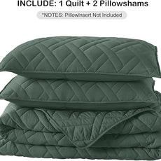 HORIMOTE HOME Quilt Set King Size Dark Green, Classic Geometric Diamond Stitched Pattern, Ultra Soft Microfiber Lightweight Bedding Bedspread Coverlet for All Season with 1 Quilt 2 Pillow Shams