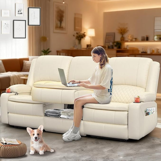 3-Seater Recliner Sofa, Manual Reclining Couch with Multi-Functional Middle Seat, Reclining Sofa for Living Room with Hidden Storage Space, Cup Holders, and Removable Console