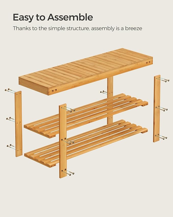 SONGMICS Shoe Rack Bench, 3-Tier Bamboo Shoe Storage Organizer, Entryway Bench, Holds Up to 286 lb, 11.3 x 35.4 x 17.8 Inches, for Entryway Bathroom Bedroom, Natural ULBS90N