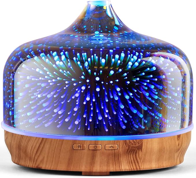 Porseme 500ml Essential Oil Diffuser 3D Glass Aromatherapy Ultrasonic Humidifier - Auto Shut-Off, BPA Free for Home Hotel Yoga Gift