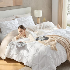 Andency White Queen Comforter Set(90x90Inch), 3 Pieces Cute Pinch Pleat Bedding Comforters & Sets for Queen Bed, Soft Lightweight Fluffy Down Alternative All Season Bed Set