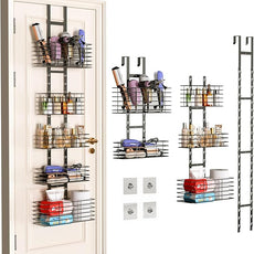 5-Tier Over The Door Organizer Bathroom - Hair Dryer Holder - Hair Tool Organizer Adjustable Height, DIY Bathroom Storage Shelf Wall Mounted for Flat/Curling Irons, Straighteners, Skincare
