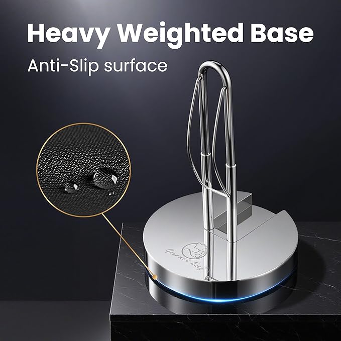Single Hand Tear Paper Towel Holder, Anti-Slip Kitchen Towels Stand, Adjustable for Various Roll Sizes, Super Space Saver Foldable Stainless Steel Hand Towel Holder, Heavy Duty with 5-Year Warranty