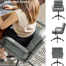 HULALA HOME Modern Faux Leather Home Office Chair with Tilt Lock & Metal Base, Desk Chair with Wheels & Padded Cushion, 360° Swivel Wide Seat Computer Task Chair, Sage