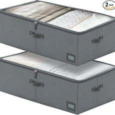 10-Inch Under Bed Storage Containers (2-Pack) | Sturdy Sidewalls | Clear Cover & Label Holder | Foldable Fabric Closet Bin Organizer | Stores Clothing/Blankets/Sweaters/Sheets