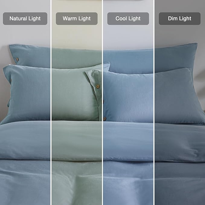 JELLYMONI Pillowcases Set of 2 Cotton Button Pillow Covers 20×26in Grayish Blue Bed Pillow Cases 100% Washed Cotton Soft Breathable (Pillows are not Included)