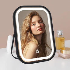 Travel Mirror with Lights, Small LED Makeup Mirror with Lights,Portable Desk Mirror 1200mAh Battery,3 Color Modes,Dimmable Touch Screen, Tabletop Folding Compact Mirror,Women Gift