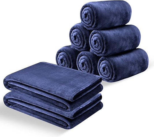 IR Imperial Rooms Fleece Blankets Queen Size 90x90 Inches- 8 Pack - Super Soft Fluffy Throw Blanket for Sofa and Bed - Warm and Cozy Lightweight 400 GSM Microfiber Bed Throws Blankets (Queen, Navy)