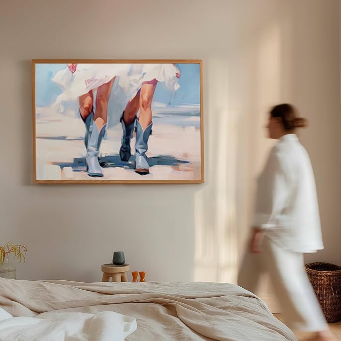 YUOPTKITR Cowgirl Boots Poster Blue Boots Wall Decor Trendy Western Coastal Wall Art Retro Cowboy Boot Painting Western Aesthetic Canvas Prints Poster Apartment Beach House Decor UNFRAMED 16 X 24 in