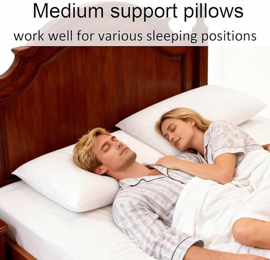 Bed Pillows Queen Size Set of 2 Medium Support Pillow for Stomach Side Back Sleeper Basic Soft Down Alternative White 20x30 inches