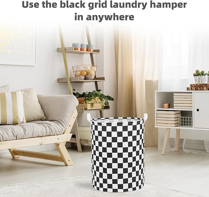 Large Foldable Laundry Basket Organizer Holder portable tall collapsible laundry hamper nusery Storage Basket Bin with Handles (Waterproof Lining, Black Racing Flag)