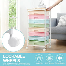 Rolling Storage Cart with Drawers,Utility Cart With 8 Drawers and Wooden Tabletop,Rolling Drawer Cart,Storage Drawer Cart for Living Room,Classroom,Bedroom,Bathroom,Dorm,Office,Rainbow