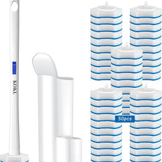 KOKL Disposable Toilet Brush, Toilet Bowl Cleaner Brush with 50PCS Toilet Brush Refills, Toilet Cleaner Refill Pads, Disposable Toilet Bowl Brush and Storage Caddy for Bathroom Cleaning(1-Set)