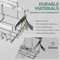 Veken Adhesive Shower Caddy 5-Pack,Heavy Weight Bearing,Large Wall Mounted Shower Shelves Rack,Organizer Storage Accessories with Soap Dish&Toothbrush Holder,Ideal for Bathroom,Home&Kitchen,Silver