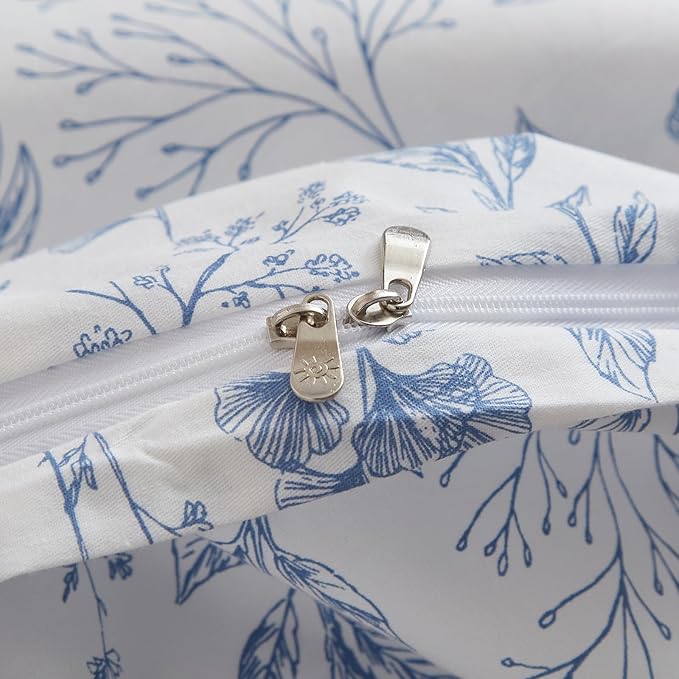 mixinni Blue Flowers Duvet Cover for Teenage Girls Twin XL Size Floral Leaf Printed Soft Cotton Floral Bedding Set with Zipper Closure 4 Corner Ties for Women-Twin XL Size